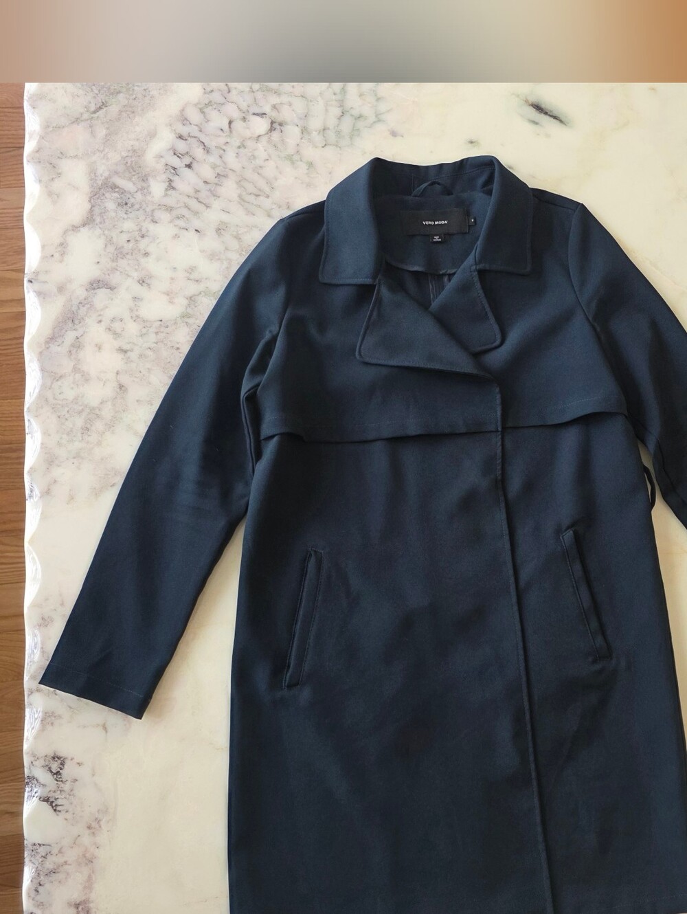 Vero Moda Navy 3/4 Length Coat Jacket | Minimalist Trench Style | Size S